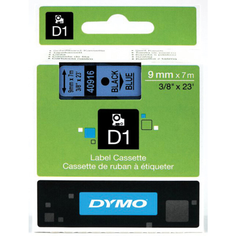 DYMO Beschriftungsband D1 40916 S0720710, 9 mm schwarz auf blau