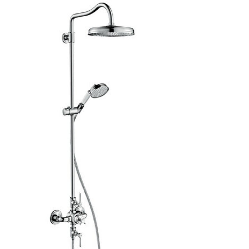 Hansgrohe Showerpipe Axor Montreux brushed nickel mit Thermostat Hebelgriff, 16572820